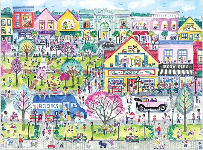 Galison Book Townscape – 1000 Piece Michael Storrings Jigsaw Puzzle Featuring Beautiful Artwork of A Book Themed Neighborhood