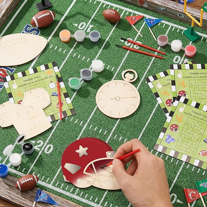Bafeil 24 Set Football Party Favors Wooden Painting Crafts Kit, Sports-Themed First Year Down Birthday Party Decorations, American Rugby Crafts DIY, Return Gifts Goodie Bag Classroom Prizes