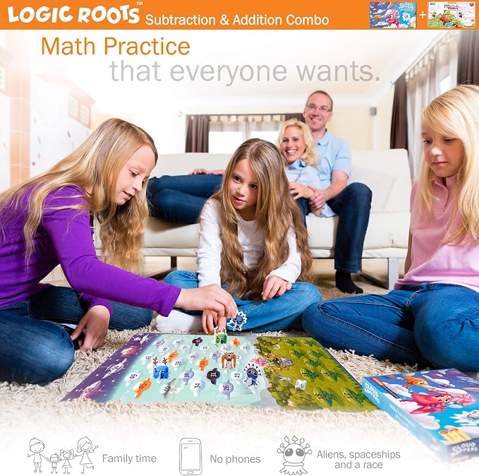 Addition and Subtraction Game - Fun Math Board Game for 6-8 Year Olds, Easy to Play Educational Game for Kids at Home, STEM Toy Gift for Girls & Boys (Cloud Hoppers + Moutain Raiders)