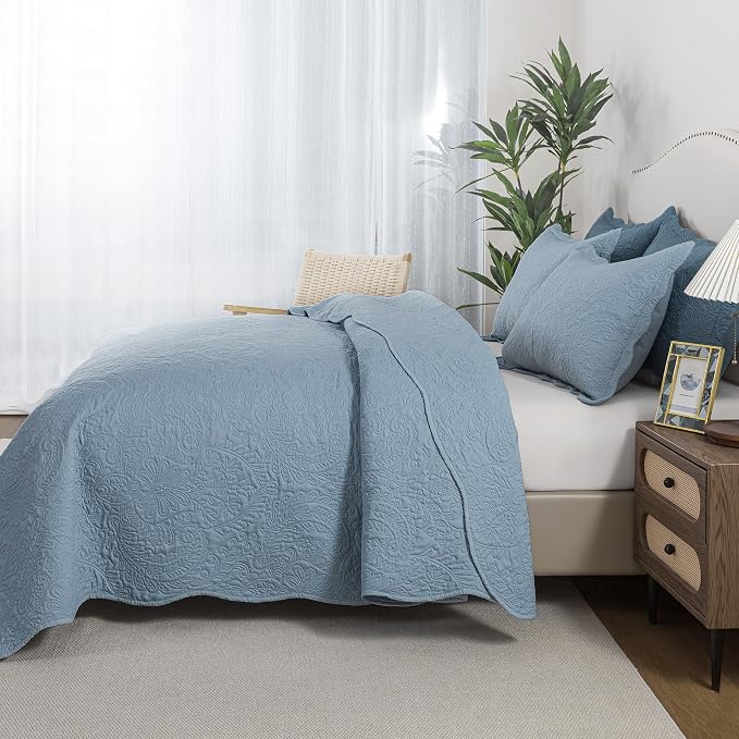 HoneiLife Quilt Set Queen Size - Microfiber Bedspread 3-Piece, Reversible Coverlets Lightweight Bedcover Queen Quilt Bedding Sets for Spring/Summer Use
