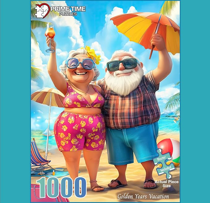 1000 Piece Jigsaw Puzzle for Adults - Funny Parents or Grandparents on a Tropical Beach Vacation - Challenging Puzzle - Retirement Gift for Mom or Dad - 20x27 inch
