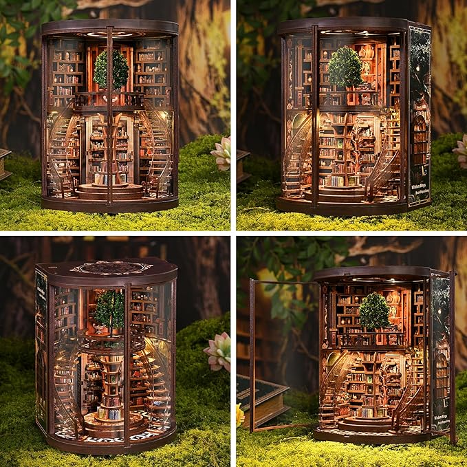 DIY Miniature House Kit, Book Nook Kit, 3D Wooden Puzzles Bookshelf Craft Kits, Dollhouse Kit with LED Light, Mini Building Kit for Adults Teen to Build (Dreamy Bookstore)