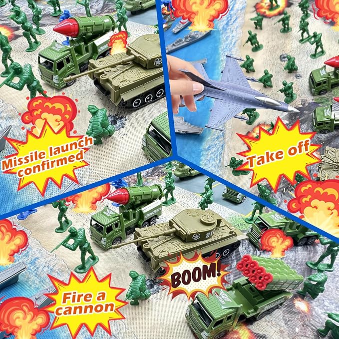TALGIC Army Men Playset - Large Set Including Army Men Action Figures, Battle Mat, Army and Navy Weapon Gear Accessories, Military Combat Toys, Army Toys for Boys Age 4-12