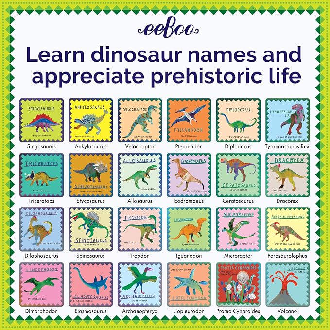 eeBoo: Memory and Matching Game- Shiny Dinosaur- 24 Pairs, Develops Recognition, Concentration, Memory & Vocabulary Skills, Age 3+