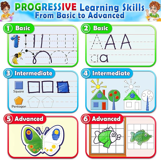 Curious 2 Learn Hardcover Preschool Activity Workbook for Kids Ages 3–5 – 32 Montessori Learning Activities with 9 Markers – ABC, Numbers, Colors & Shapes – Educational Gift for Boys & Girls