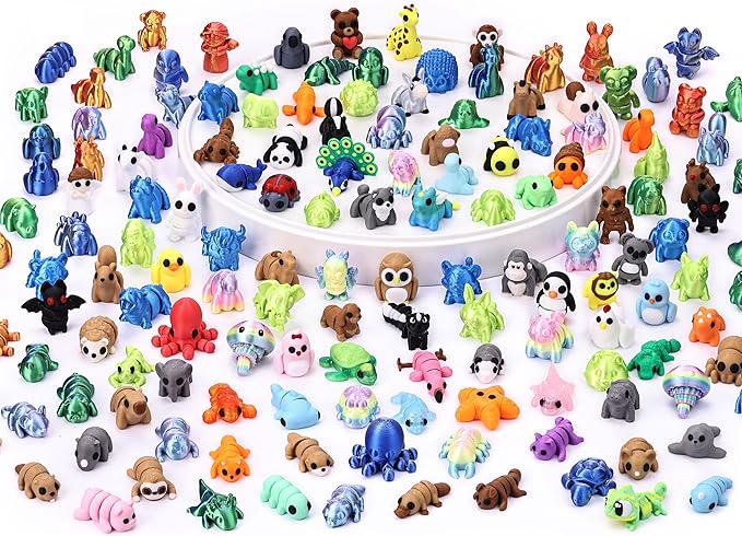 156 pcs Mini 3D Printed Animal Figurines, Animal Figurines Set, Articulated, Party Favors, Pocket Fidget Toys Bulk, Goodie Bag Stuffers, Exchange Gifts for Boys Girls , Desk Pets, Classroom Rewards