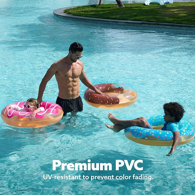 JOYIN Donut Pool Float 32” (3 Pack), Funny Pool Tube Toys for Swimming Pool Party and Donut Party Supplies
