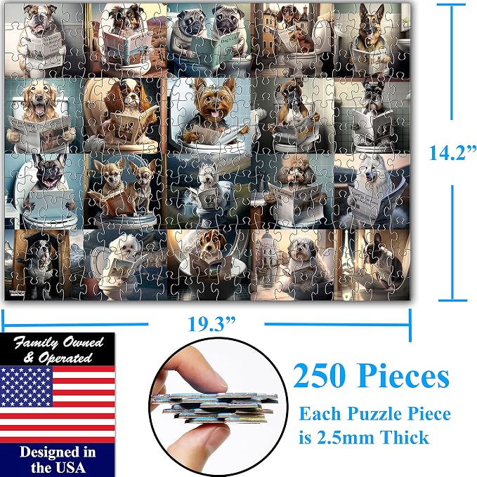 Think2Master Pooping Dogs 250 Pieces Jigsaw Puzzle Featuring heartwarming Puppies and Dogs. Perfect Bathroom Decoration, White Elephant Gag Gift. Fun Puzzle for Adults & Seniors Size: 14.2” X 19.3”
