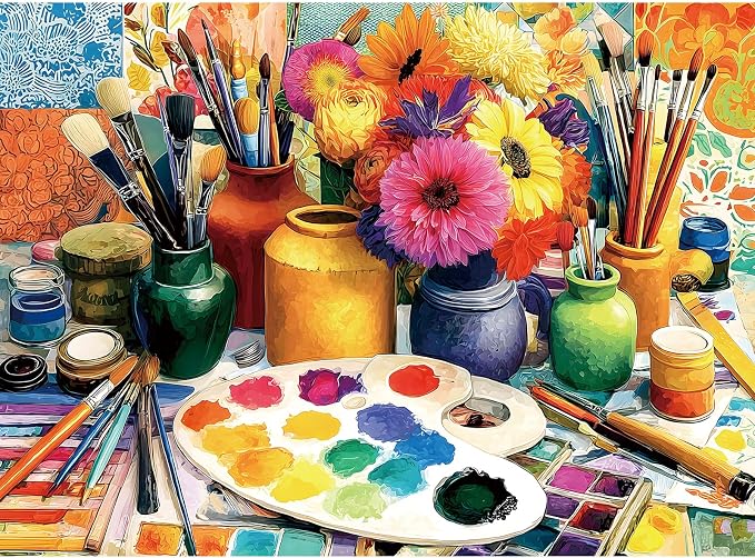 EIYRURU 500 Piece Jigsaw Puzzle for Adults –Artist Studio Jigsaw Puzzles 500 Pieces, Flowers Brushes Palette Puzzles for Adults 500 Pieces, Challenging Perfect for Game Nights, 20.5 X 15 in
