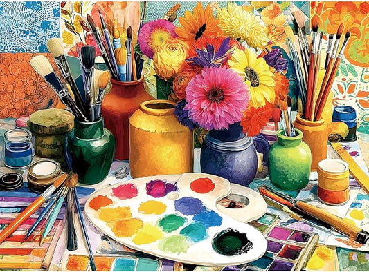 EIYRURU 500 Piece Jigsaw Puzzle for Adults –Artist Studio Jigsaw Puzzles 500 Pieces, Flowers Brushes Palette Puzzles for Adults 500 Pieces, Challenging Perfect for Game Nights, 20.5 X 15 in