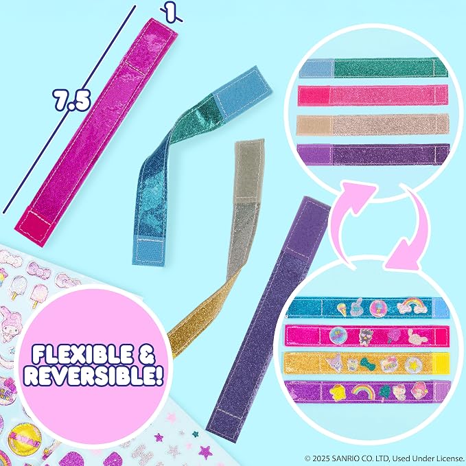 Hello Kitty® and Friends Sparkle Bracelets, Customize 4 Reversible Glitter Bracelets for Kids with Puffy Stickers, Kawaii Jewelry Craft, Cute Girls' Jewelry Kit, DIY Accessories Gift Ages 3+