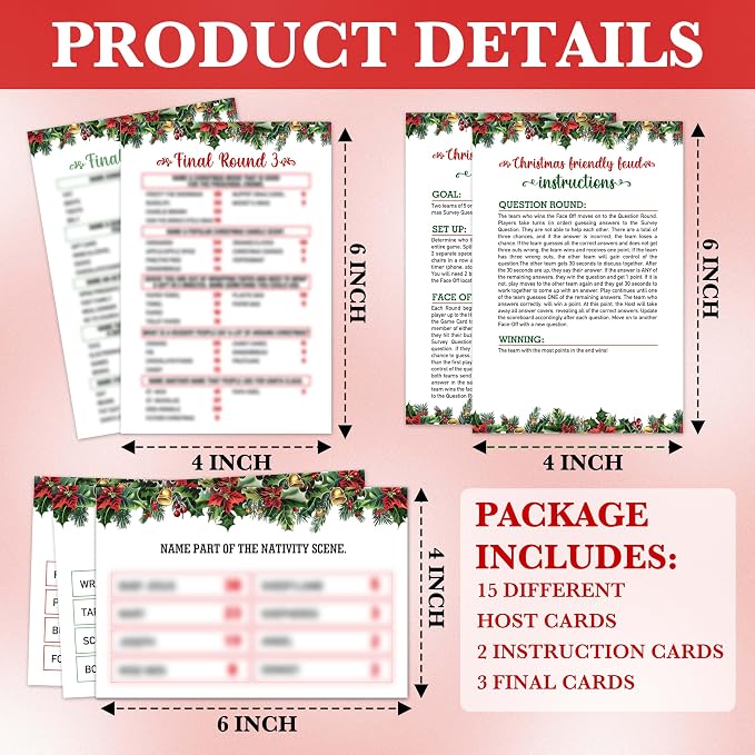 Christmas Games For Families, Christmas Friendly Feud Game, Holiday Games For Adults Large Group Party, Christmas Party Games, Christmas Trivia Card Games - a003