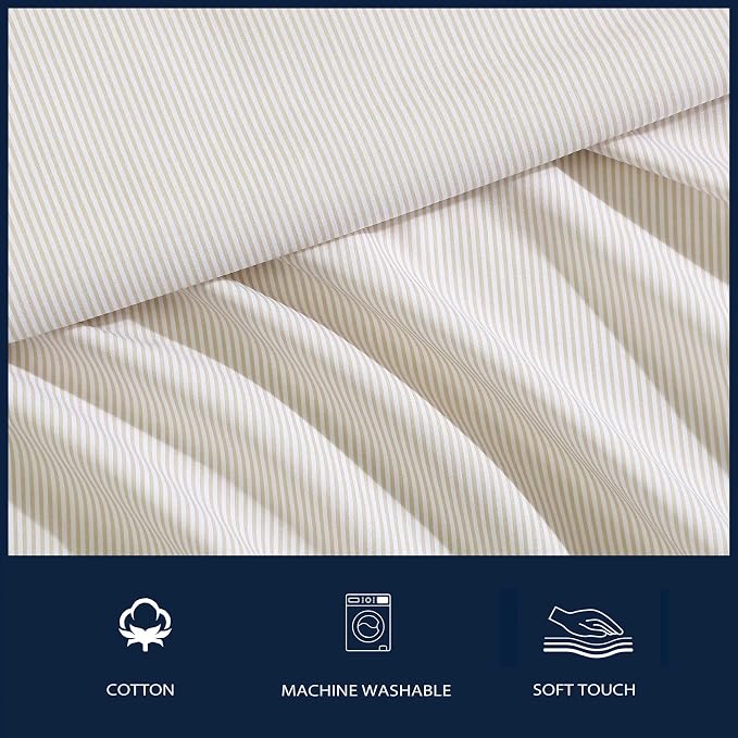 Nautica - Full Bed Sheets, Lightweight Cotton Percale Bedding Set with Matching Pillowcases, Crisp & Cool, Oeko-Tex Certified (Penny Pinstripe Brown)
