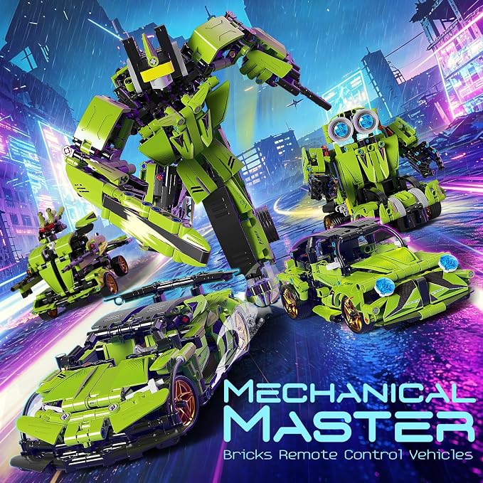 LECPOP STEM Building Blocks Kit, 5 in 1 Remote Control Sports Car and Transform Robot Toy Building Sets, Technic Coding Robotic Toys for Kids Age 8-12, Gifts for 6 7 8-13 Year Old Boys, 591 Pieces