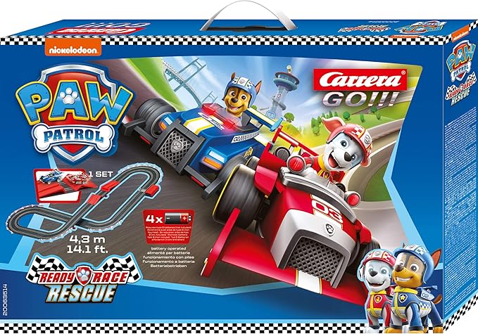 Carrera GO 63514 Official Licensed PAW Patrol Battery Operated 1:43 Scale Slot Car Racing Toy Track Set with Jump Ramp Featuring Chase and Marshall for Kids Ages 5 Years and Up 20063514