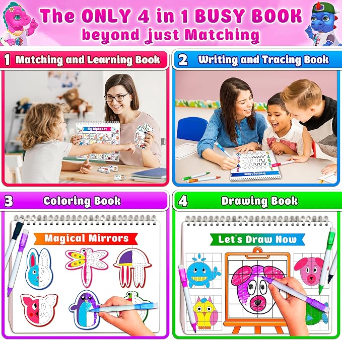 Curious 2 Learn Montessori Busy Book for Toddlers Ages 3–5 — PRE-Installed Velcro, 28 Activities, 165+ Pieces, Travel Bag & 8 Markers — Screen-Free Preschool Learning Toy, Boys & Girls