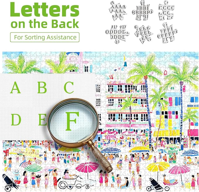 Beach Puzzles for Adults 1000 Pieces, Difficult Challenging Art Jigsaw Puzzles Summertime Seaside Scene for Gifts Adults and Teens for Party Game Family Fun (27.5"x19.7")