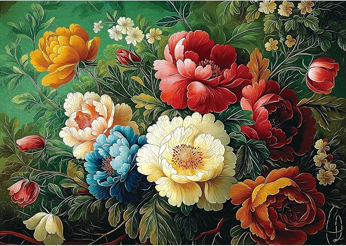 Jigsaw Puzzles for Adults 1000 Pieces Vintage Paint Flower Jigsaw Puzzles Challenge Art Puzzle for Adult with Letters on Back for Gift Home Wall Decor, Dust Free (27.5"x19.7")