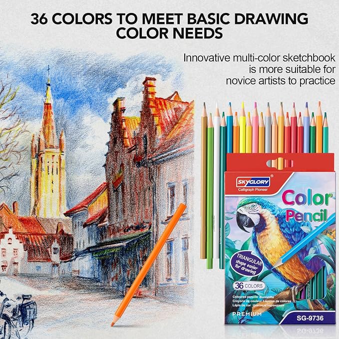 Drawing Sketchbook Kit, Sketch Book with 36 Color Pencils, Three Color Black Sketch Pad, Acid-Free Drawing Pad for Artist, Art Paper Painting Supplies for Gifts (9×12 inch)