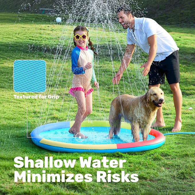 SLOOSH 60" Non-Slip Splash Pad Sprinkler - Outdoor Water Play Toys Backyard Fountain Mat for Toddlers Kids Dogs, Thickened Sprinkler Outside Pool Party Durable for Girls Boys Pets (60in, Multicolor)