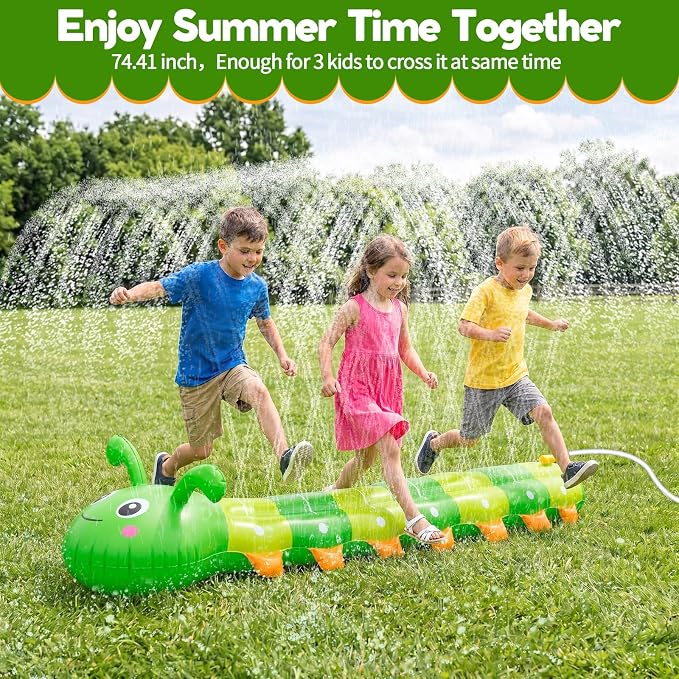 Water Sprinkler for Kids, Large Caterpillar Inflatable Sprinkler, Kids Sprinklers for Yard, Outdoor Water Toys Spray Summer Water Play for Boys Girls Dogs Backyard (Green)