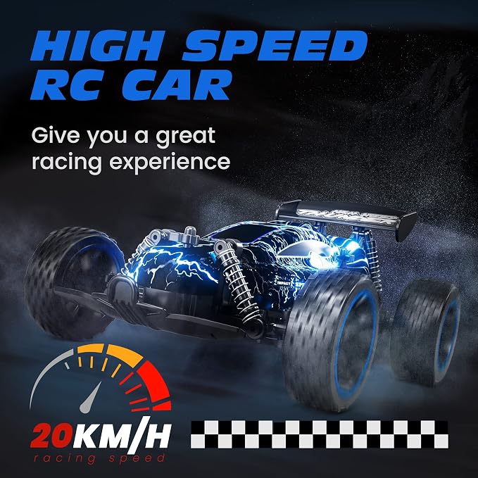 Tecnock RC Cars for Kids, 1:18 Scale 2WD RC Car with LED Lights, 2.4GHz Remote Control Car with USB-C Easy Charging & 50 Mins Playtime, Toys Gifts for Boys & Girls Ages 8-12