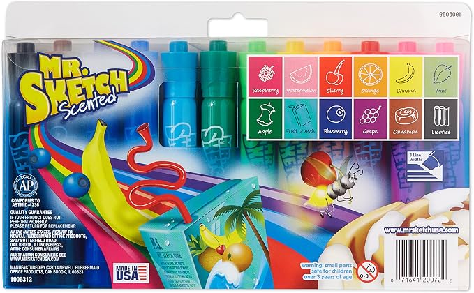 Mr. Sketch Scented Markers, Chisel Tip, Assorted Colors, 12 Count - Fun for Kids, Coloring, Spark Creativity, Arts & Crafts (Pack of 8)