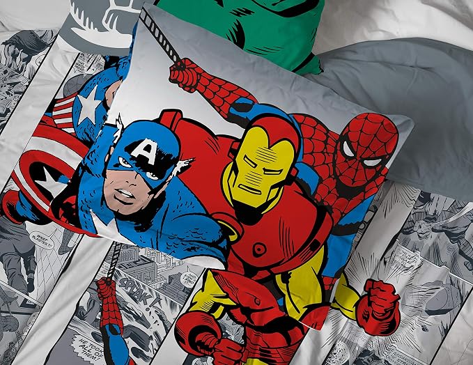 Jay Franco Marvel Avengers Comic Cool 7 Piece Full Bed Set - Includes Comforter & Sheet Set - Bedding Features Captain America, Spiderman, Iron Man, Hulk, & Thor - Super Soft