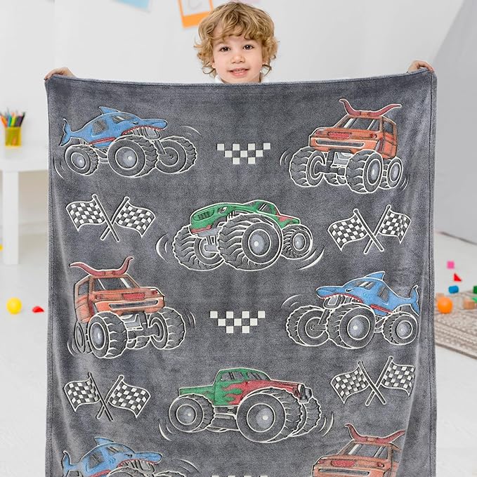 ORDM Glow in The Dark Blanket for Boys Truck Throw Blanket Car Toys Unique Gifts for Kids Glowing Cartoon Tractor Blankets Excavators Room Decor Blankets 60"×80"