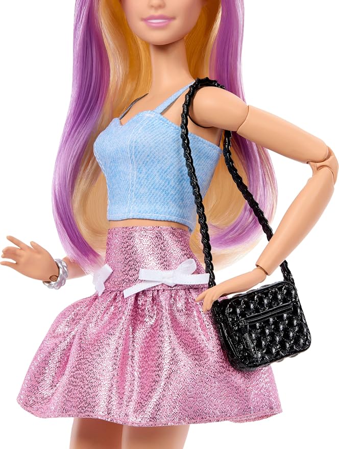 Barbie Deluxe Style Doll in Metallic Pink Barbiecore Skirt and Jacket, 4 Fashions, 4 Accessories, 4 Interchangeable Hands, 2 Shoes & Color Change Hair