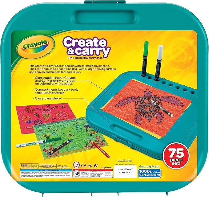 Crayola Create 'N Carry Travel Art Set for Kids (75pcs), 2-in-1 Lap Desk & Carrying Case, Holiday & Christmas Gifts for Kids, Art Supplies Kit for Crafting, Drawing & Coloring, Pack of 4