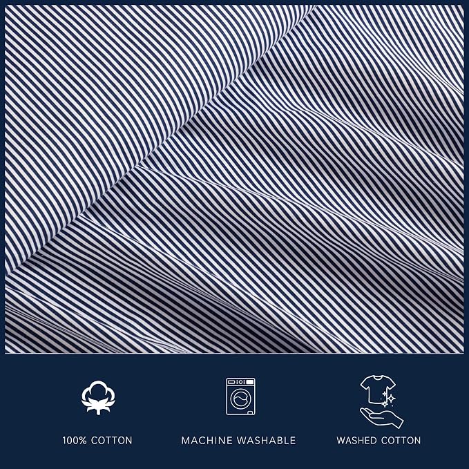 Nautica - Full Sheet Set, Lightweight & Breathable Cotton Percale Bedding Set with Matching Sham(s), Crisp & Cool Bedding Essentials, Oeko-Tex Certified (Penny Pinstripe Navy, Full)