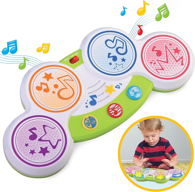HAP-P-KID Magic Touch Drum, Toddler Light Up Music Bongos Toy, Infant Touch Sensor Musical Instrument Baby Drum, Birthday for 9 12 18 24 Month, 1 2 3 Year Old Boys Girls