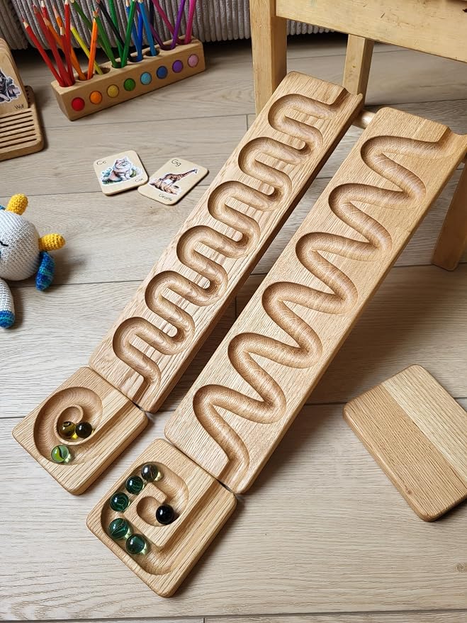Marble Run Track Race Machine Personalized Wooden Maze Board Ball Run Course Gift for Kids Run Race Winding Track Roller (Set of 2)