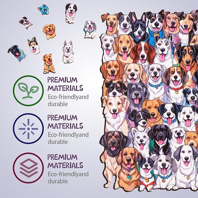 Wooden Puzzles for Adults,Hundred Dogs Wooden Jigsaw Puzzles 61pcs,11.2x11.2in,Medium,Unique Shape Adult Puzzles,Irregular Wood Puzzles Creative Gift for Adults and Kids Family Game