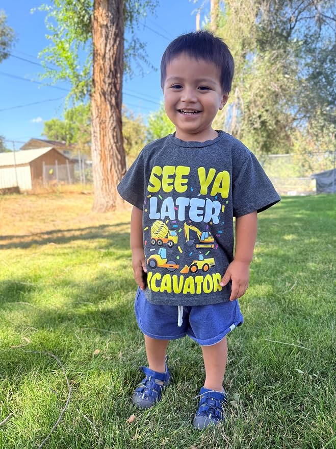 Lovekider Cotton Shirt for 3-6T Boys Truck Dinosaur Toddler Kids T-Shirt Short Sleeve Excavator Construction T-Rex Tee Shirts