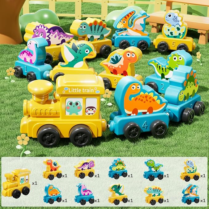 JUKUDAHU Magnetism Toys Dinosaur Train Set for Toddlers 1 2 3 4 Years Old - Dinosaur Toys for Kids, Color Sorting Toy, Preschool Educational Learning Activities, Birthday Gifts for Boys Girls 1-3, 2-4