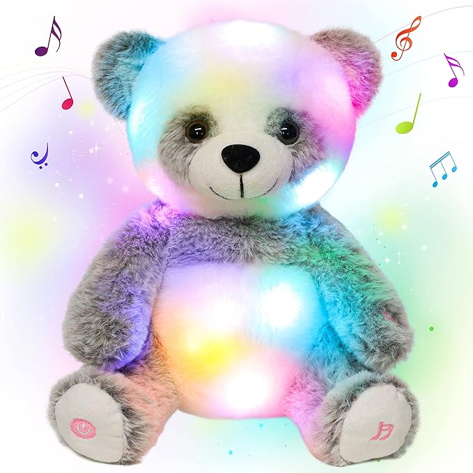 Light-up Singing Plush Panda LED Musical Stuffed Animal Adjustable Volume Lullaby Plushies Birthday Christmas Toy Gifts for Kids Toddler Girls, 13"