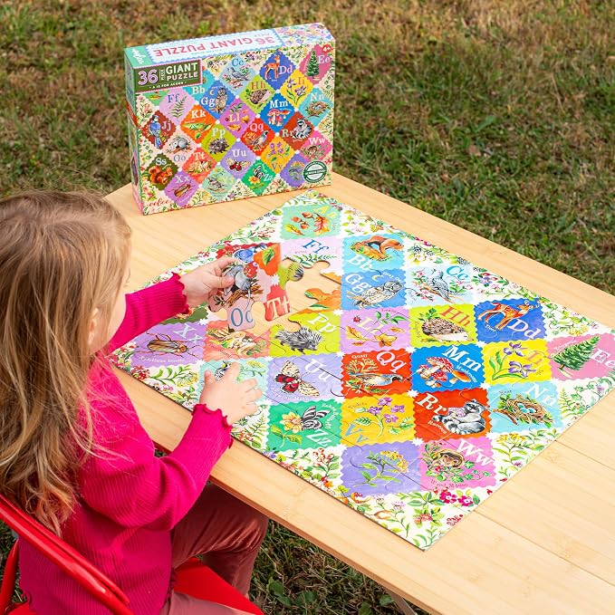 eeBoo 36 Piece Giant Floor Puzzle - A is for Acorn Children's Puzzle Alphabet & Animal Themed, Large Pieces for Small Hands to Develop Motor Skills
