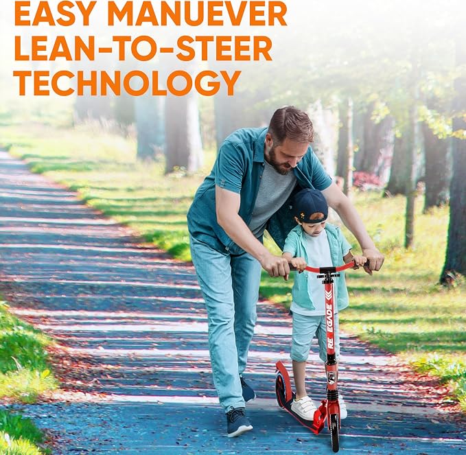 Hurtle Renegade Kick Scooter for Kids, Teenagers & Adults - 2-Wheel Folding Scooter with Adjustable T-Bar Handlebar - Alloy Anti-Slip Deck