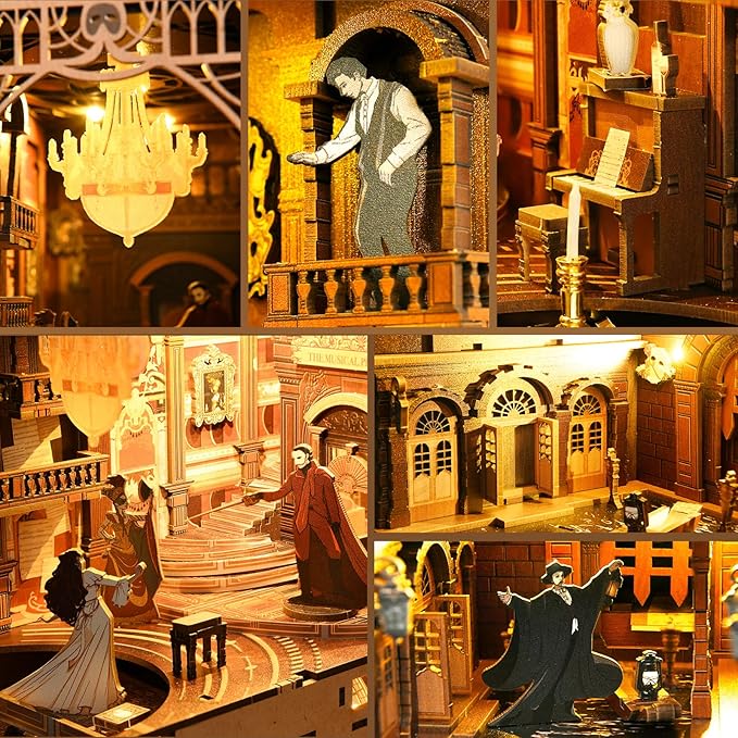 MiniCity DIY Book Nook Kit, Miniature Dollhouse Booknook Kit, 3D Wooden Puzzle Bookend Bookshelf Insert Decor with LED Light for Teens and Adults (Phantom of The Opera)