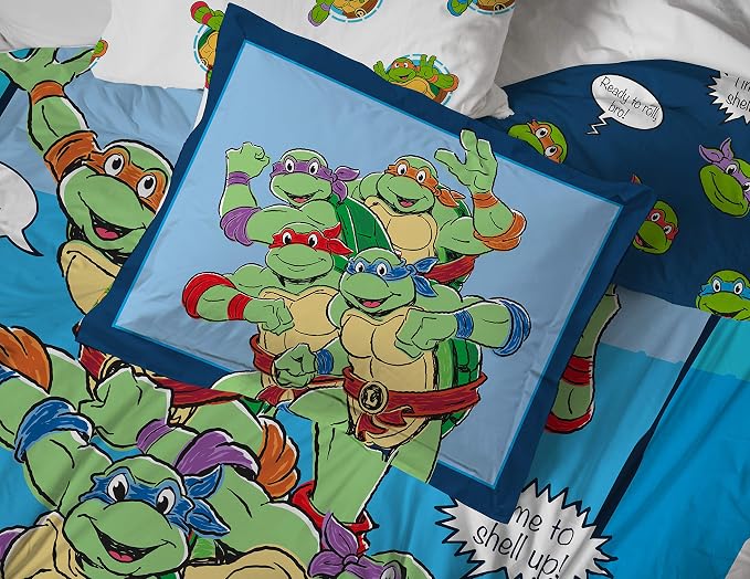 Jay Franco Nickelodeon Teenage Mutant Ninja Turtles Ready to Roll 5 Piece Twin Bed Set - Includes Reversible Comforter & Sheet Set Bedding - Super Soft Fade Resistant Microfiber