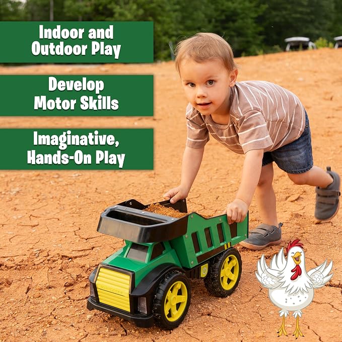 John Deere 16" Steel Dump Truck, Realistic Lights & Sounds, Heavy Duty Metal Truck Bed, Extra Large Wheels, Rugged Construction Vehicle Toy for Kids, Ages 3+, Indoor and Outdoor Play