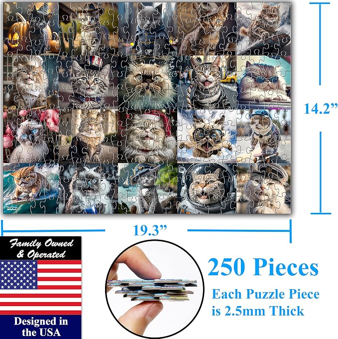 Think2Master Cute Cats 250 Pieces Jigsaw Puzzle Featuring heartwarming Kittens and Cats. Fun Puzzle for Adults & Teens. Great Gift. Size: 14.2” X 19.3”
