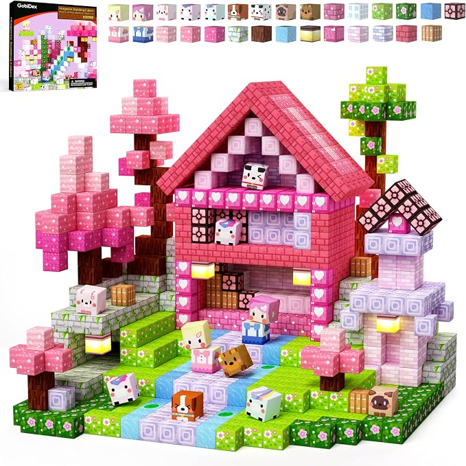 GobiDex 200PCS Magnetic Blocks Kid Building Toys for 3+ Years Old Girls, Upgraded STEM Sensory Gifts for Princess, Kids Magnets Game for Toddler