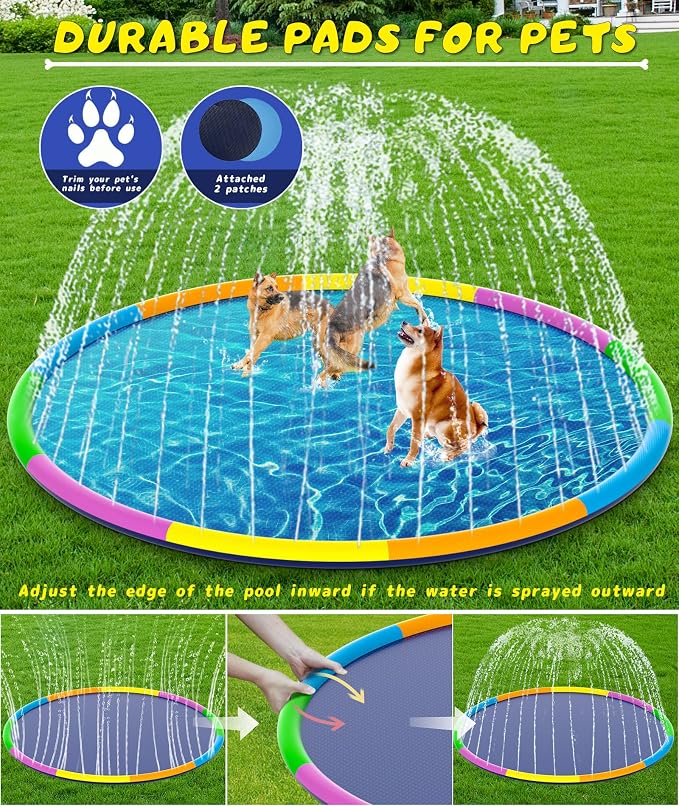 EPN Splash Pad for Kids & Dogs, 16.4FT Extra Large Dog Splash Pad & Sprinkler Water Play Mat, Big Outdoor Water Toy for Kids Ages 4-8, Toddlers 3+ & Pets, Non-Slip Thick PVC Backyard Lawn Summer Fun