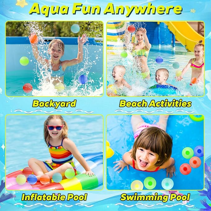 Reusable Water Balloons 6 Pcs Quick-Fill Self-Sealing Pool & Beach Water Toys for Boys Girls Ages 3-12, Outdoor Summer Splash Balls for Backyard Kids Activities (6 Colour)