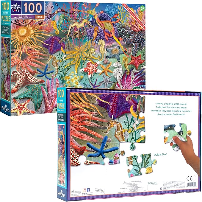 eeBoo 100 Piece Puzzle for Kids - Seahorses & Sea Creatures Children's Puzzle Ocean Life, Large Pieces for Small Hands to Develop Motor Skills