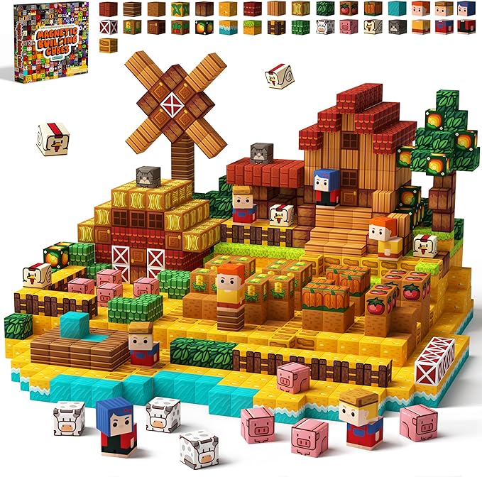 idoot 200PCS Magnetic Building Blocks Set, Farm Themed Animal Magnetic Blocks STEM Toys, Montessori Education for Boys and Girls, Christmas and Birthday Gifts for 3 4 5 6 7 8 9 10 11 12 Years Old