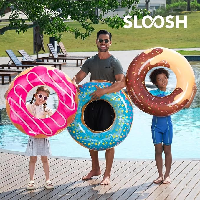JOYIN Donut Pool Float 32” (3 Pack), Funny Pool Tube Toys for Swimming Pool Party and Donut Party Supplies